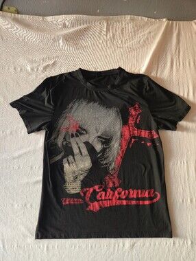 ROMWE Black Graphic T-Shirt with Red California Print, Size Medium